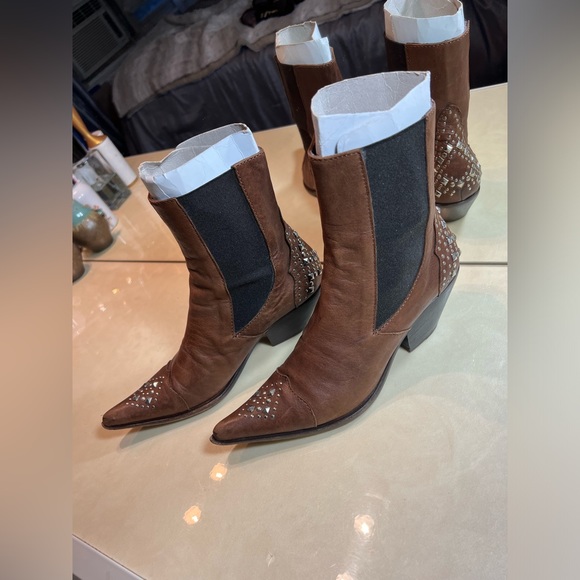 Giancarlo Paoli Made in Italy Leather Western Cut Short Studded Boots 36.5 - Picture 8 of 14